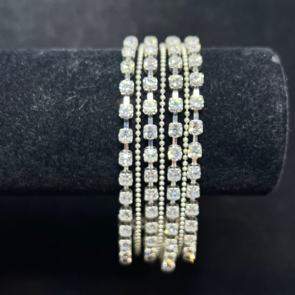 Clair's 7 Strand Silver Tone And Rhinestone Bracelet (3790)